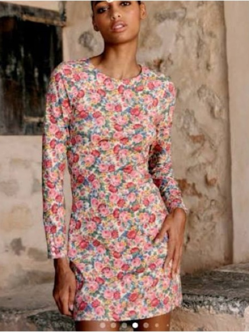 Sezane Pink Floral Long-Sleeve Mini Dress